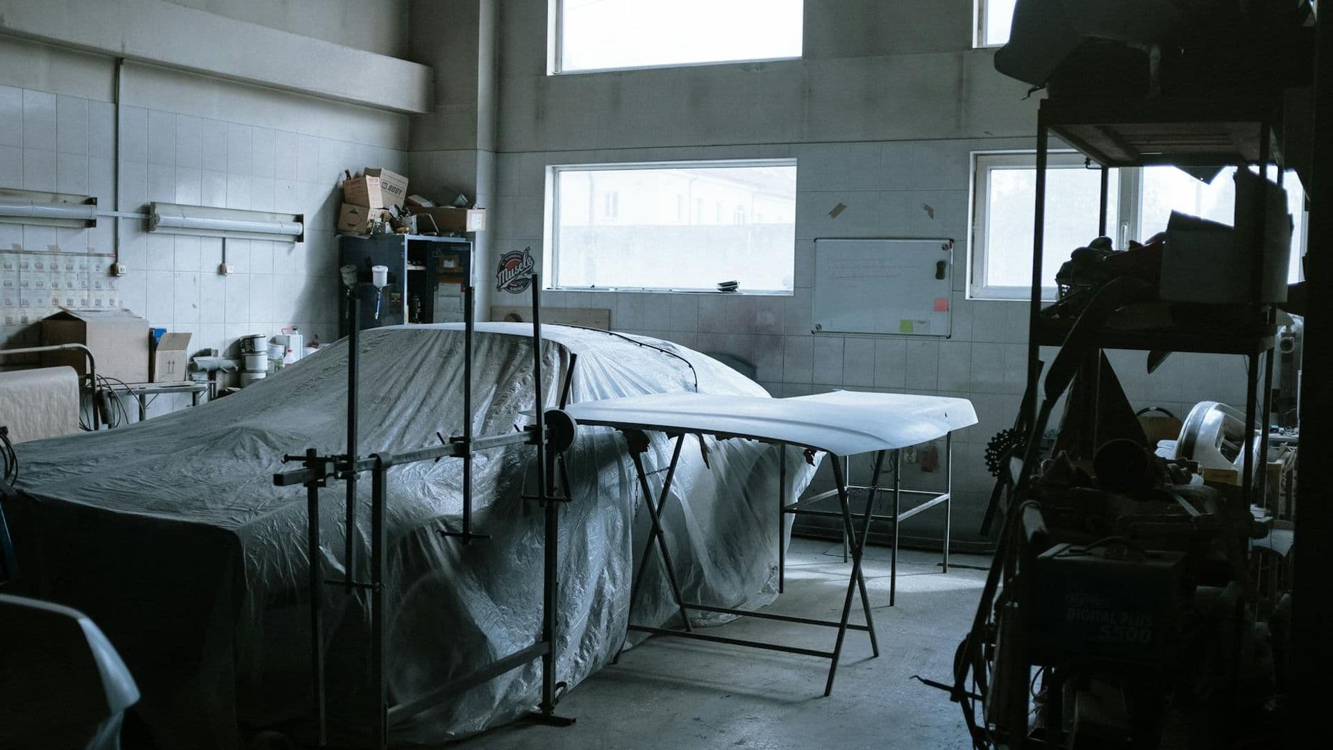 Auto body repair shop interior